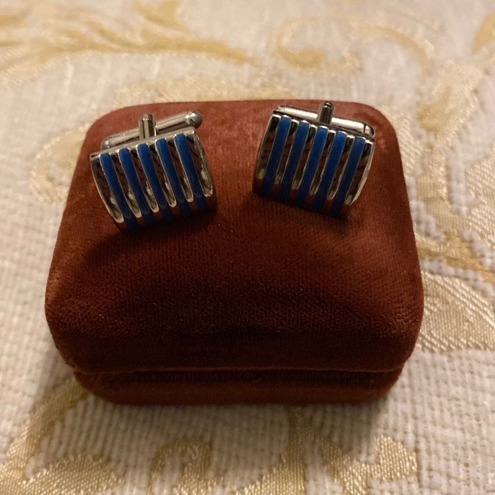 ❤️ Blue Stripes and Stainless Silver Cufflinks ❤️